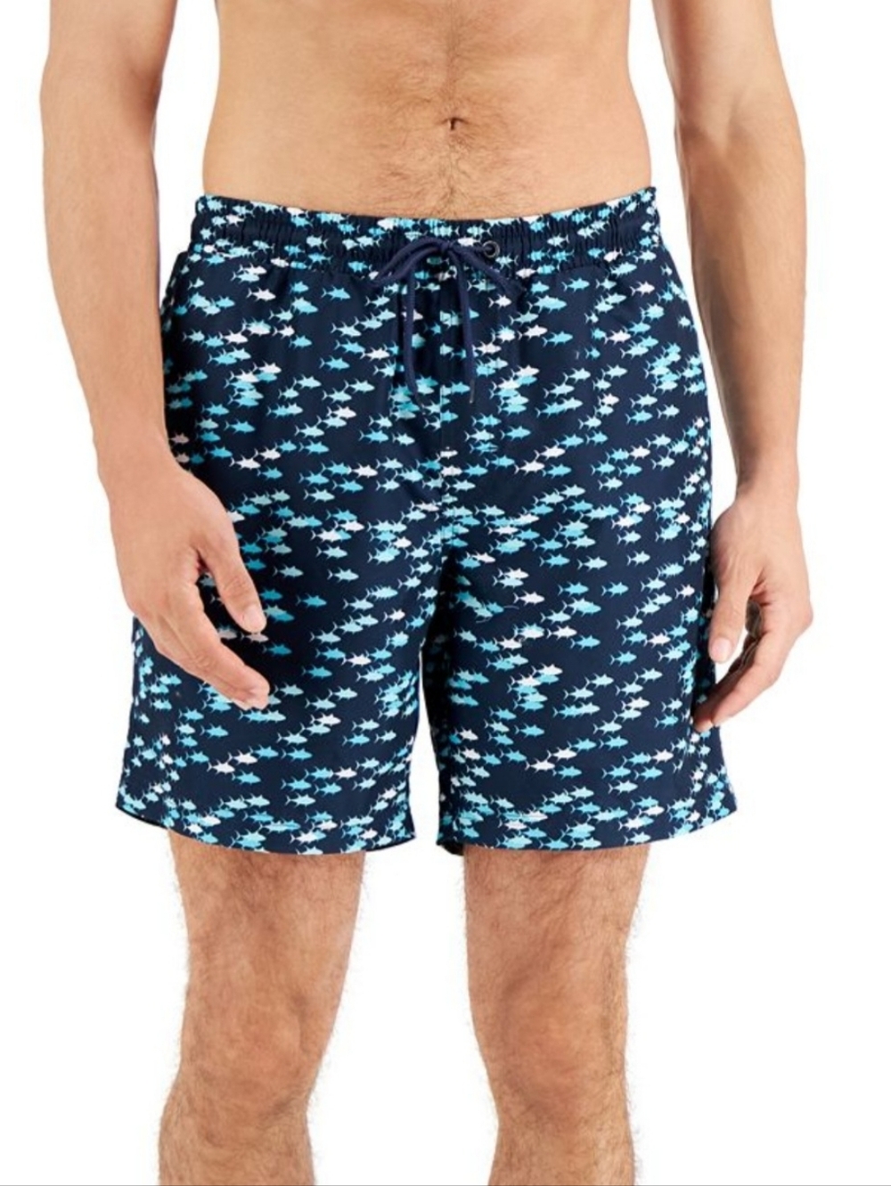 Club Room Men's Navy Blue Shark-Print Swim Shorts Size Small AL-3530